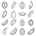 Durian fruit icons set, outline style