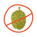 Durian isolated on a white background, a sign of prohibition