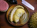 Durian king of fruit set on table
