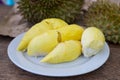 Durian the King of Fruits on White Plate, Ripe and Fresh Golden Durian with Tasty Sweet Fruit