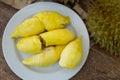 Durian the King of Fruits on White Plate, Ripe and Fresh Golden Durian with Tasty Sweet Fruit