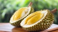 durian musang king fruit, on wooden table background. Generative Ai