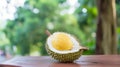 durian musang king fruit, on wooden table background. Generative Ai