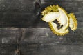 Durian peel on black wood background abstract Royalty Free Stock Photo