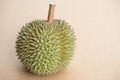 Durian is placed on the background of a brown paper. Tropical seasonal fruit, king of fruit from Thailand.
