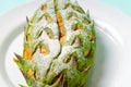 Durian shaped fruit bread on a plate