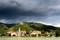 Durnstein church. Danube river in Wachau valley