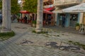 DURRES, ALBANIA: Ancient Greek column on the street in the historical center of Durres