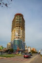 DURRES, ALBANIA: Skyscraper on the street in Durres.