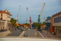 DURRES, ALBANIA: Port buildings and cranes in Durresa.