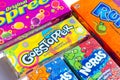 Different kinds of American sweet candies (Gobstopper, Spree, Runts, Nerds) packs Royalty Free Stock Photo