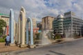 DUSHANBE, TAJIKISTAN - MAY 16, 2018: View of Ayni square in Dushanbe, capital of Tajikist