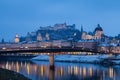 Dusk Across the Salzach River in Salzburg, Austria Royalty Free Stock Photo