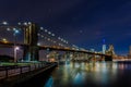 Dusk at Brooklyn Bridge and Lower Manhattan Skyline, New York Un Royalty Free Stock Photo