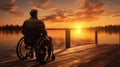 Dusk Calmness: Gentleman in Wheelchair by Dock