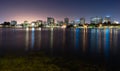 Lake Merritt Adams Point Downtown City Skyline Night Oakland Ca Royalty Free Stock Photo