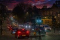 Queues of Traffic in Harrogate at Night.