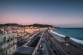 Dusk falling over Promenade des Anglais in Nice
