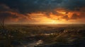 Dusk Landscape Canvas Wallpapers: Post-apocalyptic Realism With A Tender Touch Royalty Free Stock Photo