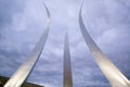 Dusk light behind three soaring spires of Air Force Memorial at One Air Force Memorial Drive, Arlington, Virginia in Washington