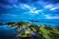 Dusk over calm blue sea over ocean and cloudy sky Royalty Free Stock Photo