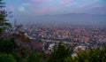 Dusk over Santiago de Chile capital with misty weather