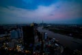 A dusk panoramic cityscape near Saigon river in Ho Chi Minh high angle Royalty Free Stock Photo