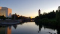 Dusk at the river front in  spokane Washington Royalty Free Stock Photo
