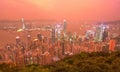 Dusk scenery of Hong Kong viewed from top of Victoria Peak with city skyline of crowded skyscrapers Royalty Free Stock Photo