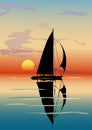 Dusk, sea, sailboat