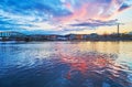 Dusk sky reflection on Vltava surface, Prague, Czechia Royalty Free Stock Photo