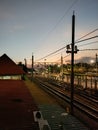 Dusk at a train station with a beautiful and interesting atmosphere & x28;Jogja Indonesia& x29;
