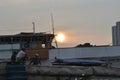 Dusk turns yellow at Sunda Kelapa Harbor, Jakarta Royalty Free Stock Photo