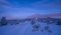 Dusk under Sniezka mountain in Karkonosze during winter in Poland Royalty Free Stock Photo