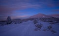 Dusk under Sniezka mountain in Karkonosze during winter in Poland Royalty Free Stock Photo