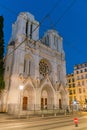 Dusk view of the Basilica of Notre-Dame de Nice church