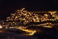 Dusk view of beautifully lit San Andres town, Tenerife, Spain