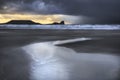 Dusk at Worms Head and Rhossili Bay Royalty Free Stock Photo