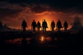Dusks Defenders showcases soldiers resolute silhouettes against the twilight sunset