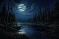 Dusky Night landscape lake. Generate Ai Royalty Free Stock Photo