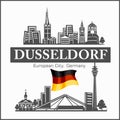 Dusseldorf City skyline black and white silhouette. Vector illustration.