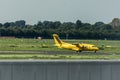 Dusseldorf, Germany 03.09.2017: ADAC air ambulance taxi plane towards runway to depart Dusseldorf International Airport Royalty Free Stock Photo