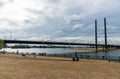 Dusseldorf, Germany - August 11, 2019: View at Rheinknie bridge over Rhine river Royalty Free Stock Photo