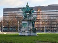 Dusseldorf, Germany - December 25, 2020: Beautiful and stately Monument Kaiser-Wilhelm I. standing on Martin-Luther Square