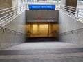 Dusseldorf, Germany - December 25, 2020: Subway entrance at Heinrich-Heine-Allee. Go down the stairs to the subway stop.