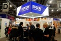 DUSSELDORF GERMANY - 26.02.2023-2.03.2023: EuroShop, people communicate at the exhibition of modern trade technology. EPSON stands