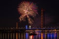 Dusseldorf, Germany - Fireworks over the Rhine River Ending the Japan Day Royalty Free Stock Photo
