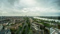 Skyline of Dusseldorf in Germany panorama in rain behind a rainy window Royalty Free Stock Photo
