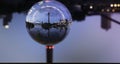 Night View Crystal Glass Ball Travel around the World - TV Tower Harbor Rhine River Promenade in Dusseldorf Germany