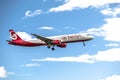 Dusseldorf , Germany - October 05 2017: Airberlin Niki Airbus A321 landing at Dusseldorf Airport